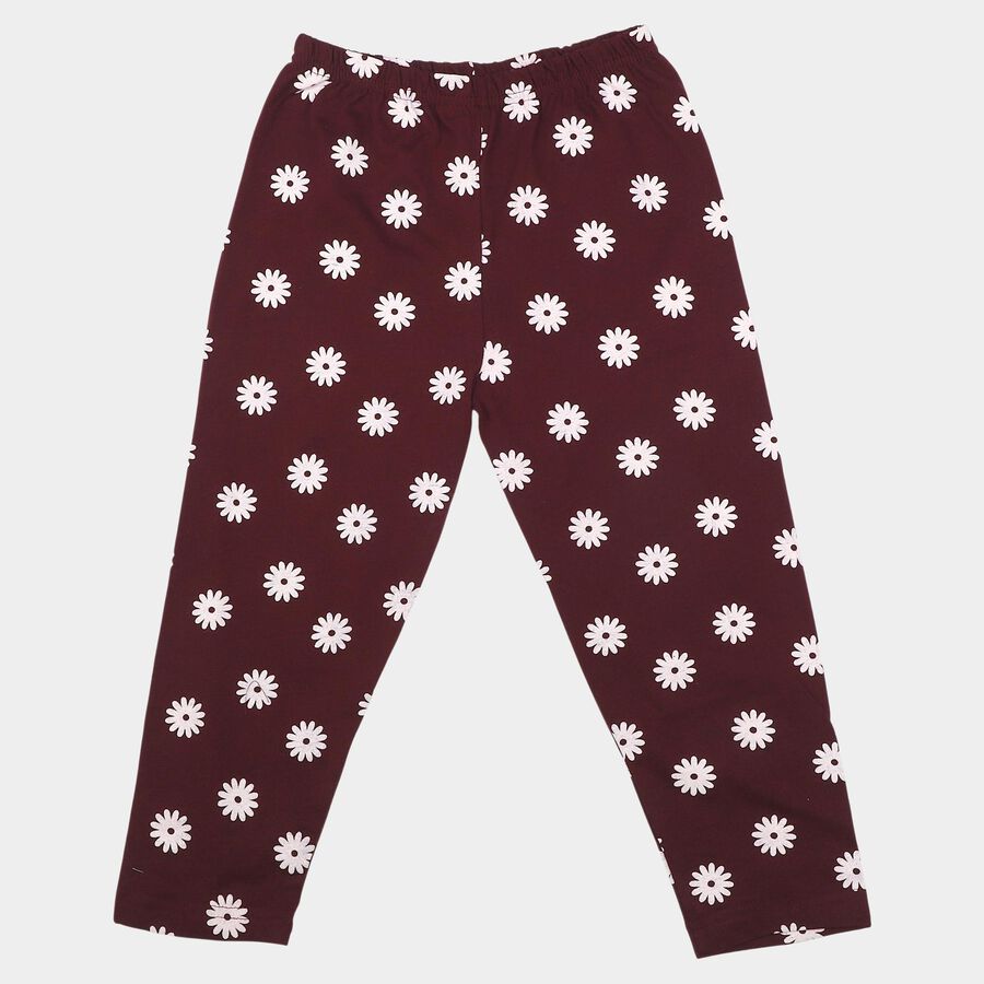 Girls' Wine Straight Fit Floral Printed Cotton Blend Pyjama, Wine, large