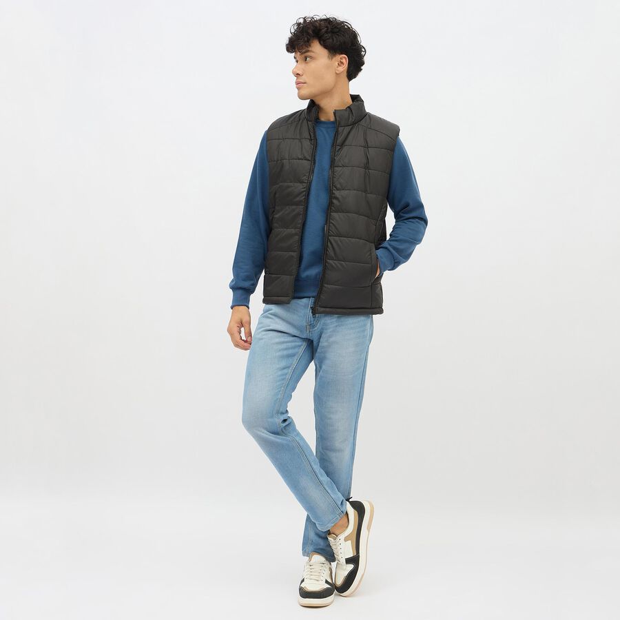 Men's Jet Black High Neck Sleeveless Jacket, Black, large image number null