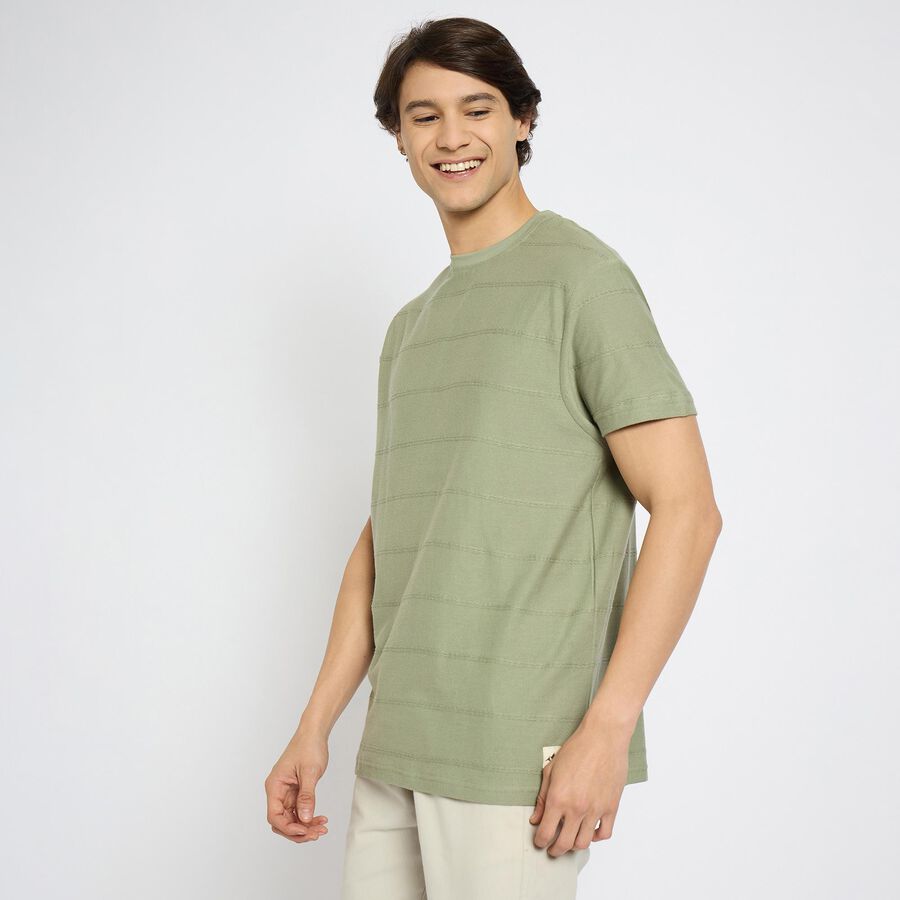 Men's 100% Cotton Round Neck Half Sleeves T-Shirt , हल्का हरा, large