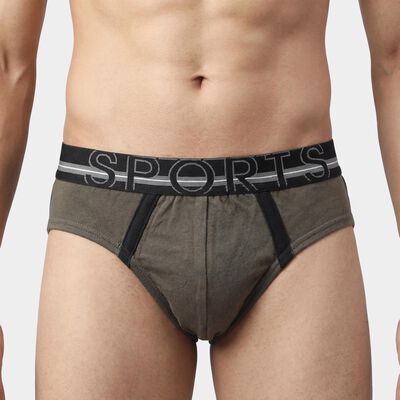 Men's Olive Regular Fit Cotton Ribbed Briefs