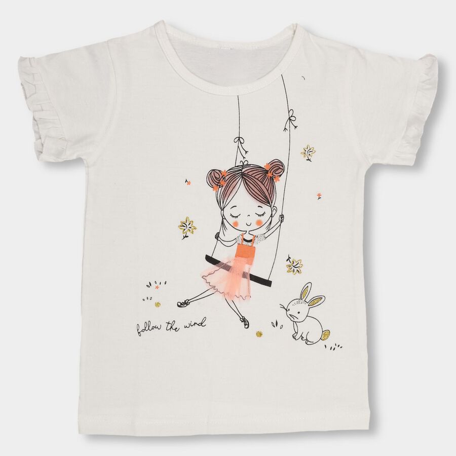 Girls' 100% Cotton T-Shirt, Off White, large