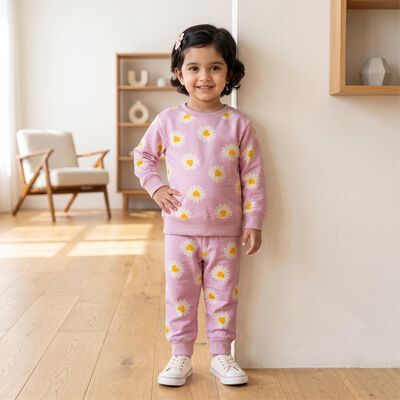 Girls Lilac Round Neck Lounge Hipster Set