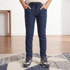 Boys' Navy Blue Straight Fit Drawstring Waist Jeans, Dark Blue, small