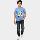 Boys' Navy Blue Round Neck Graphic Printed Casual T-Shirt, Mid Blue, small