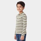 Boys' Olive Green Crew Neck Striped Pullover, ओलिव, small