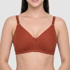 Women's Brown Cotton Blend V Neck Bralette Bra, Brown, small