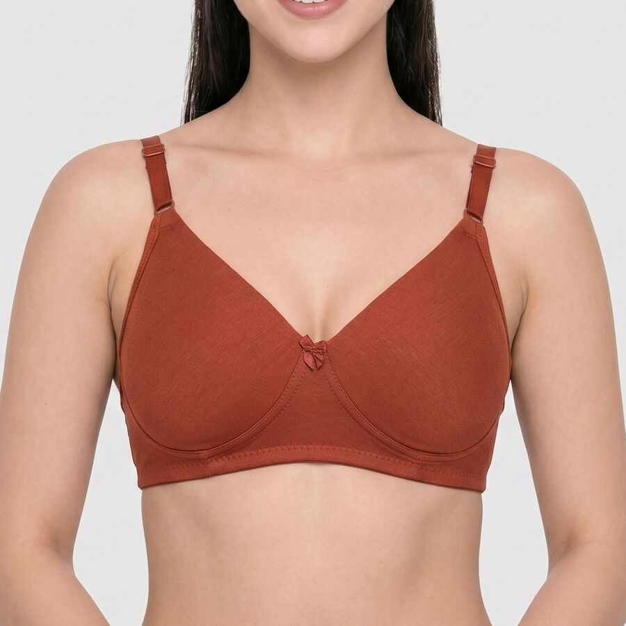 Women's Brown Cotton Blend V Neck Bralette Bra, Brown, large