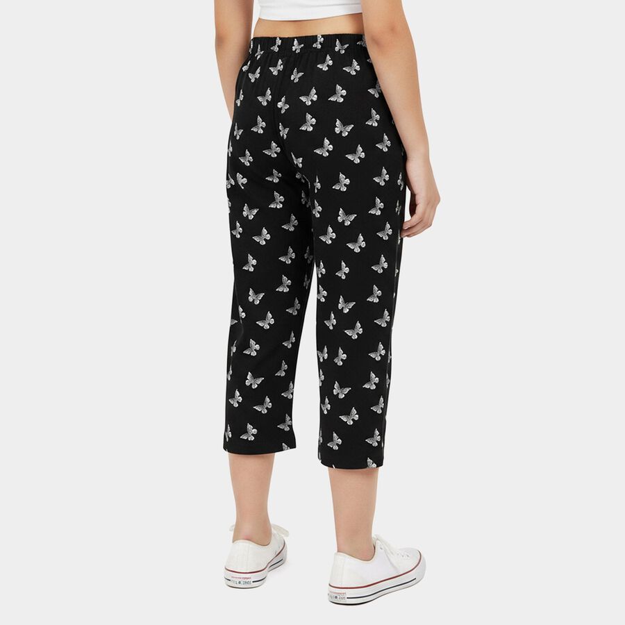 Girls' Black Regular Fit Side-Striped Capri, काला, large