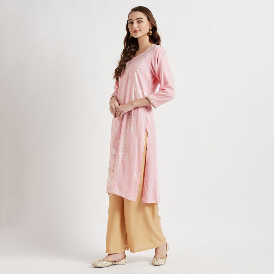 3/4Th Sleeves Straight Kurta, Pink, large image number null