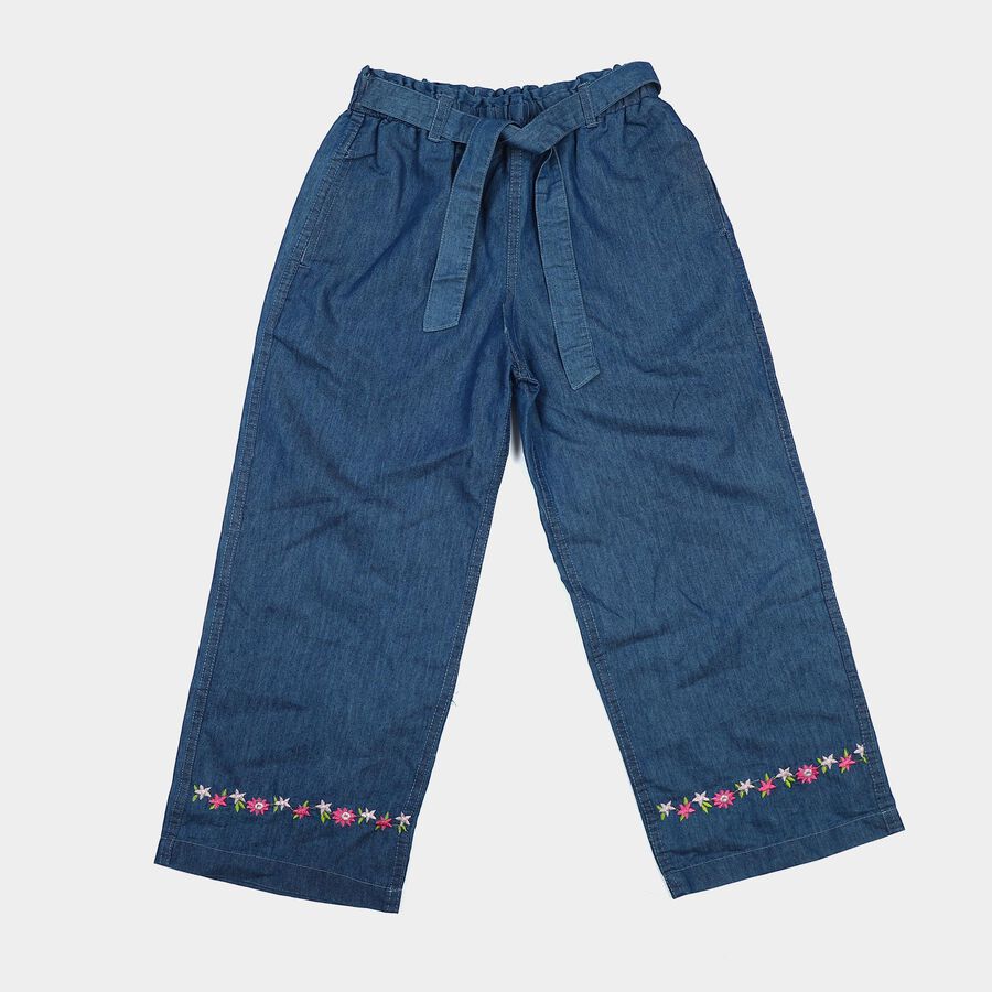 Girls Light Blue Wide Leg Fit Embroidered Jeans, हल्का नीला, large