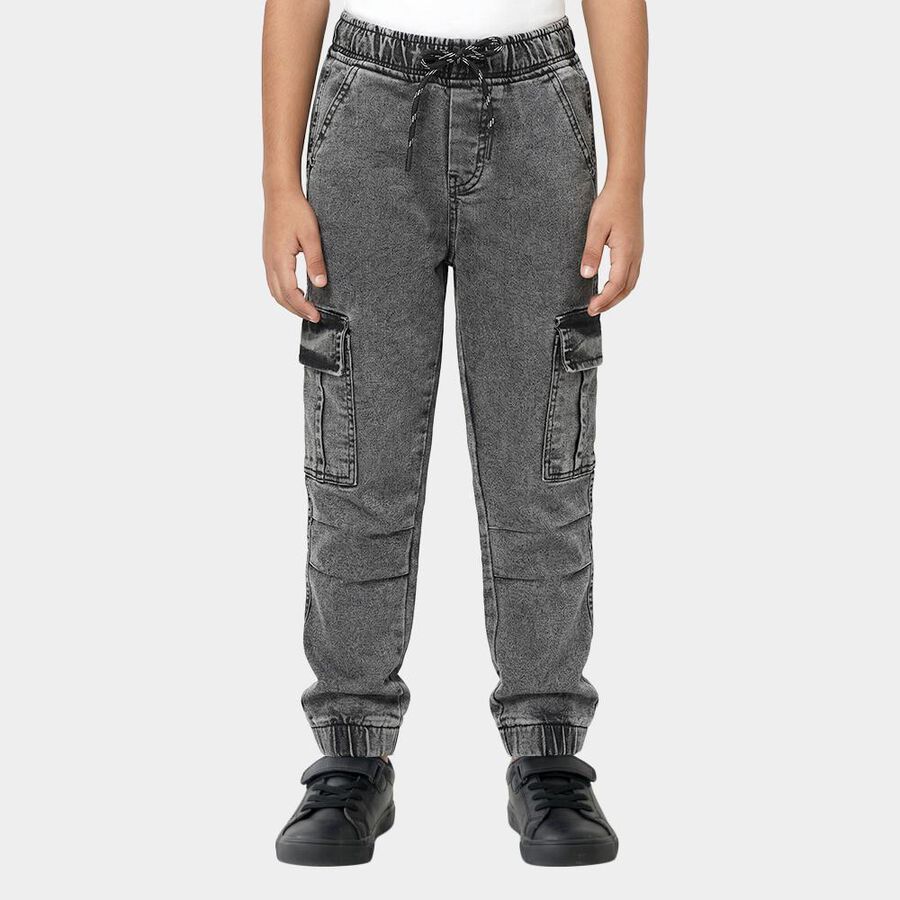 Boys Washed Black Cargo Jogger Jeans, Black, large image number null