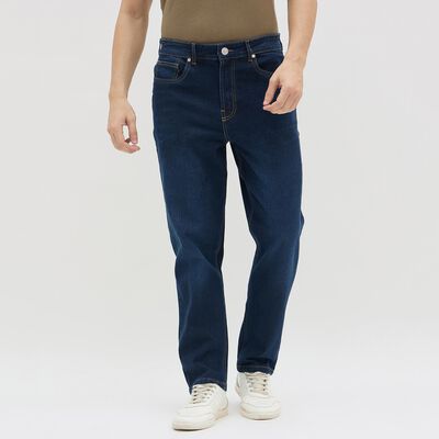 Men's Dark Blue Straight Fit Classic Jeans, गहरा नीला Men's Dark Blue Straight Fit Classic Jeans