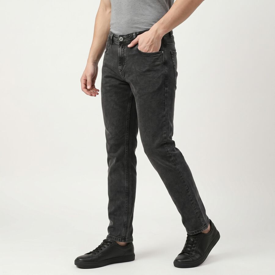 Men's Dark Grey Slim Fit Washed Jeans, गहरा ग्रे, large