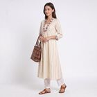 Women's Off White Cotton V-Neck Printed Kurta, Off White, small