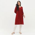 Women's Deep Maroon Wrap Neck Printed Kurta, Maroon, small