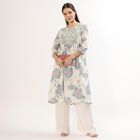 Women's Light Ivory Round Neck Mirror Work Floral Printed Kurta, हल्का नीला, small image number null