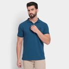 Men's Collared Half Sleeves T-Shirt, Teal Blue, small
