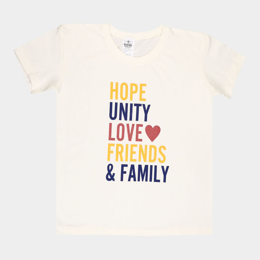 Girls Cotton T-Shirt, Off White, large image number null