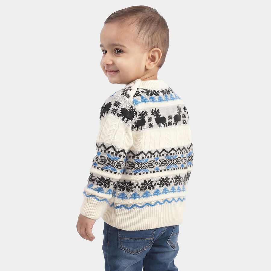 Infants' Cream Crew Neck Printed Pullover, ऑफ व्हाइट, large