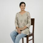 Women's Beige Round Neck Solid Kurti, Beige, small