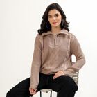 Women's Muted Beige Half-Zip Casual Pullover, भूरा, small image number null