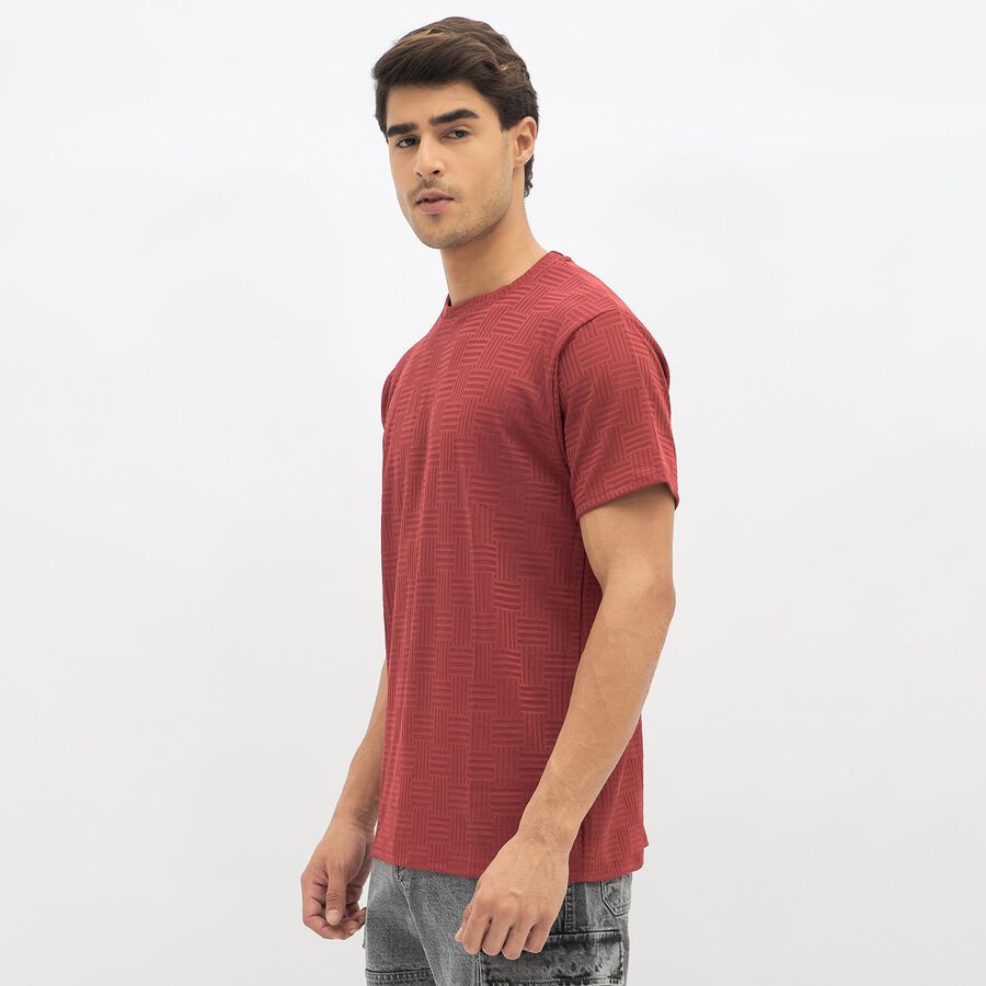 Men's Deep Wine Red Crew Neck Athleisure T-Shirt, Wine, large