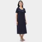 Women's Navy Blue Round Neck Maxi and Gown Nighty, Navy Blue, small