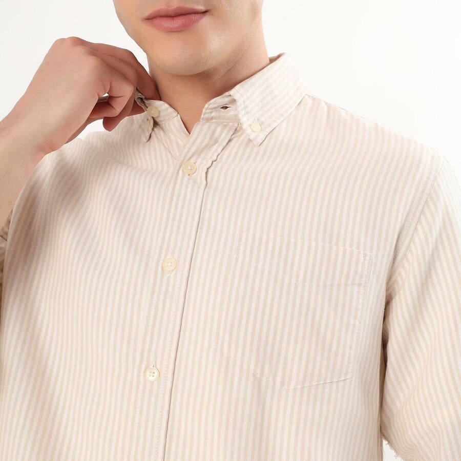 Men's Light Beige Cotton Button Down Casual Shirt, गहरा पीला, large image number null