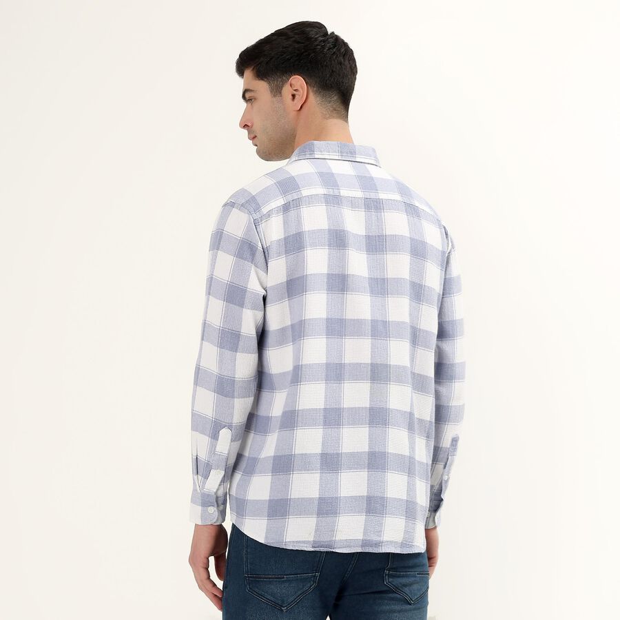 Men's Light Blue and White Cotton Full Sleeve Spread Collar Casual Shirt, Light Blue, large