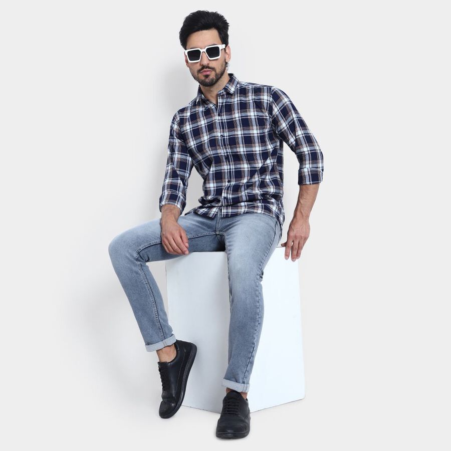 Cotton Checks Casual Shirt, Brown, large image number null