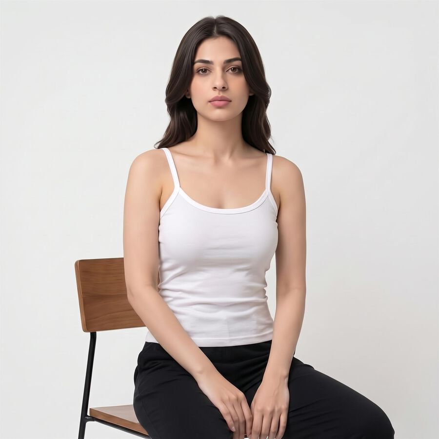 Women's White Cotton Scoop Neck Camisole Slip, सफ़ेद, large