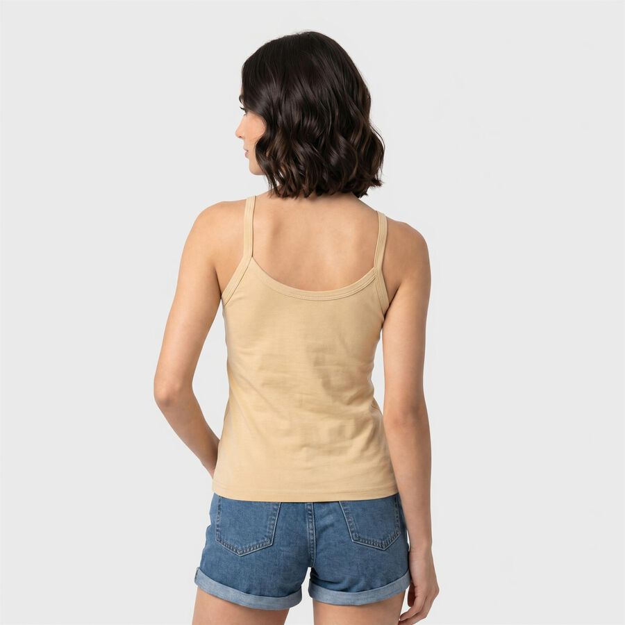 Women's Beige Cotton Scoop Neck Camisole Slip, Beige, large