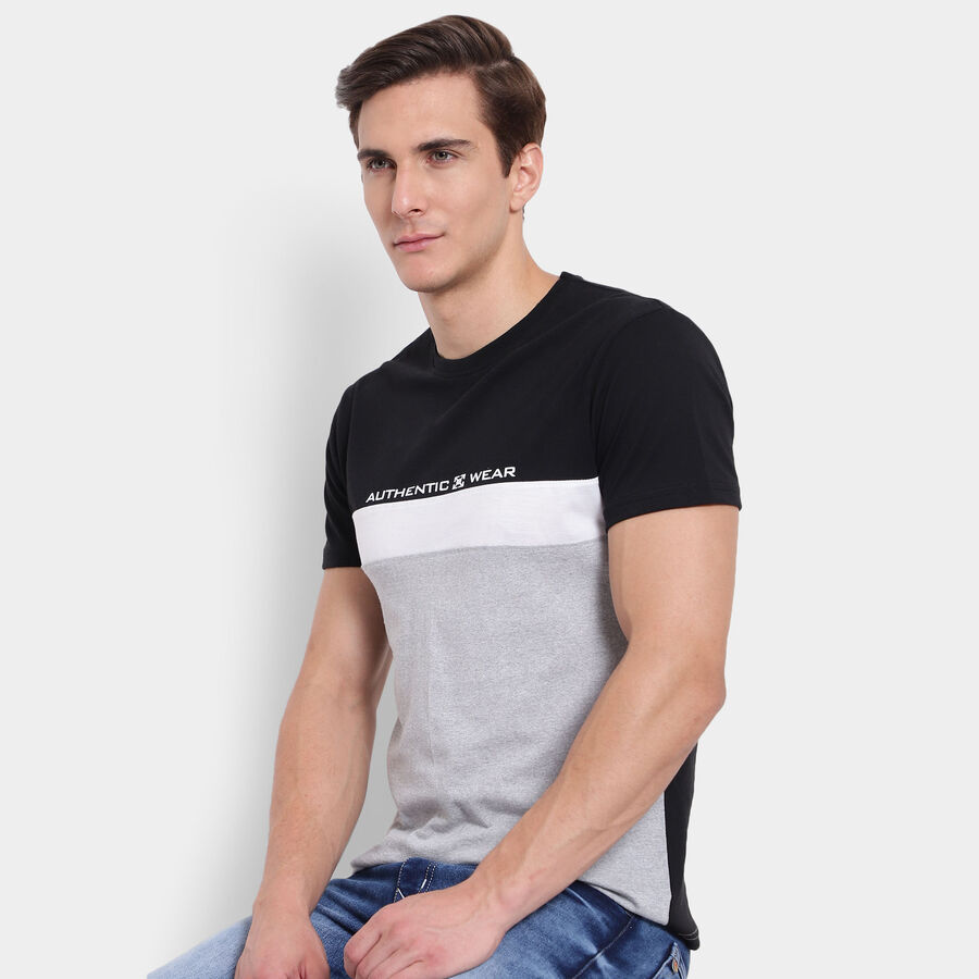 Cut & Sew Round Neck T-Shirt, Black, large image number null
