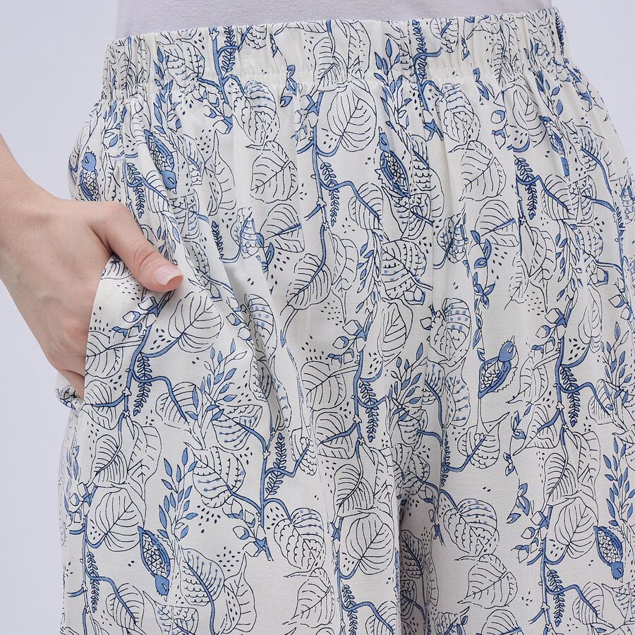 Women's White and Blue Floral Wide-Leg Palazzos, हल्का नीला, large image number null