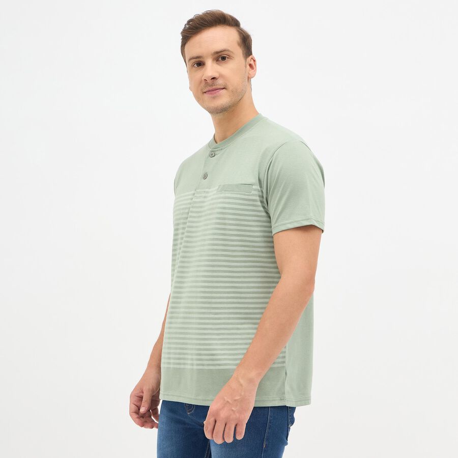 Men's Light Sage Green Henley Neck Casual T-Shirt, Light Green, large image number null