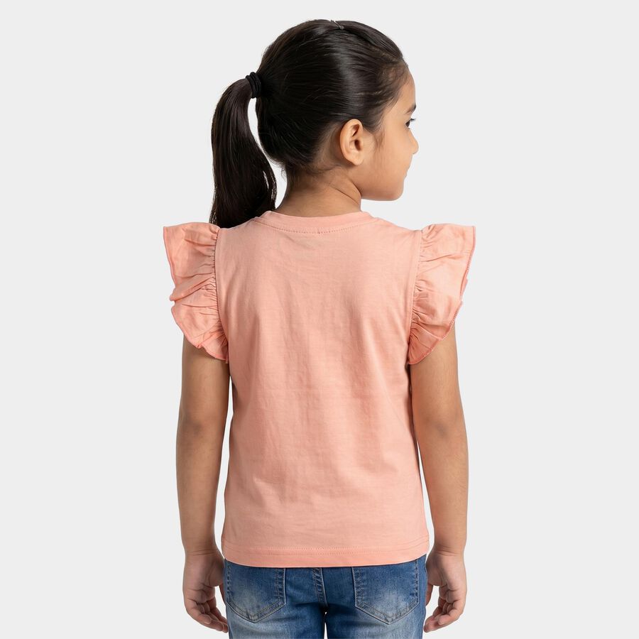 Girls Light Pink Cotton Round Neck Regular T-Shirt, Light Pink, large