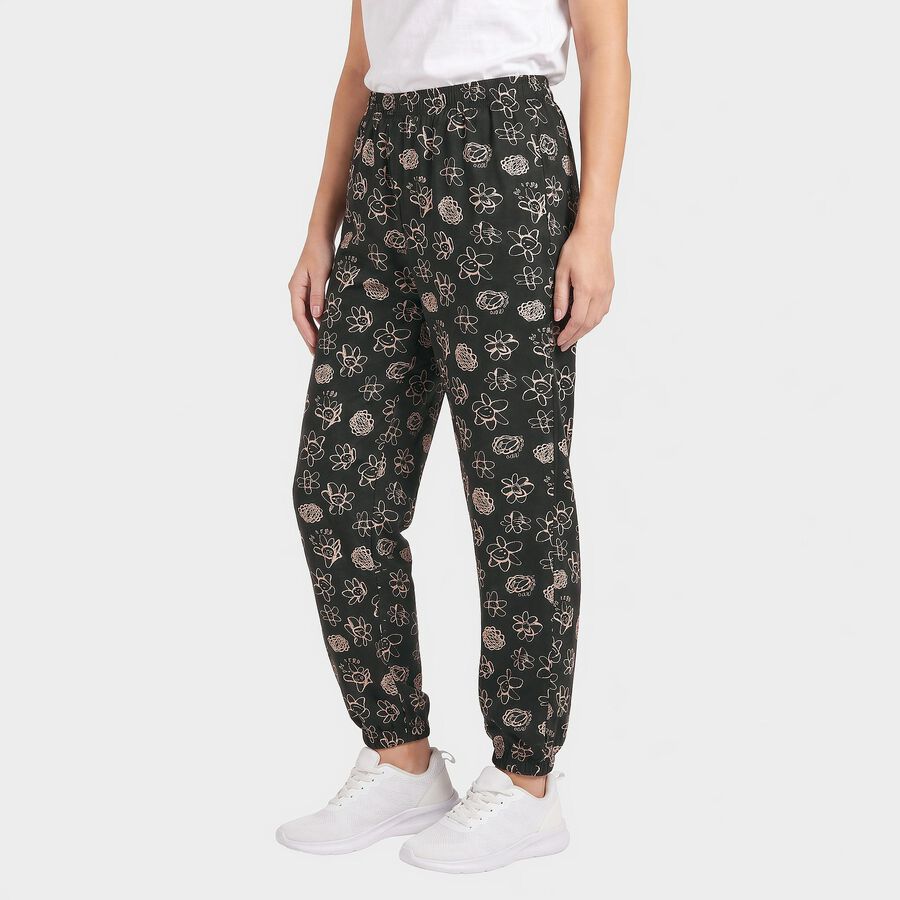 Women's Black Relaxed Fit Printed Harem Pants, काला, large