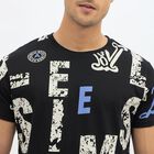 Men's Jet Black Cotton Round Neck Graphic T-Shirt, काला, small