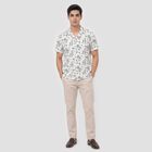 Men's Light Grey Cotton Camp Collar Casual Shirt, Light Grey, small