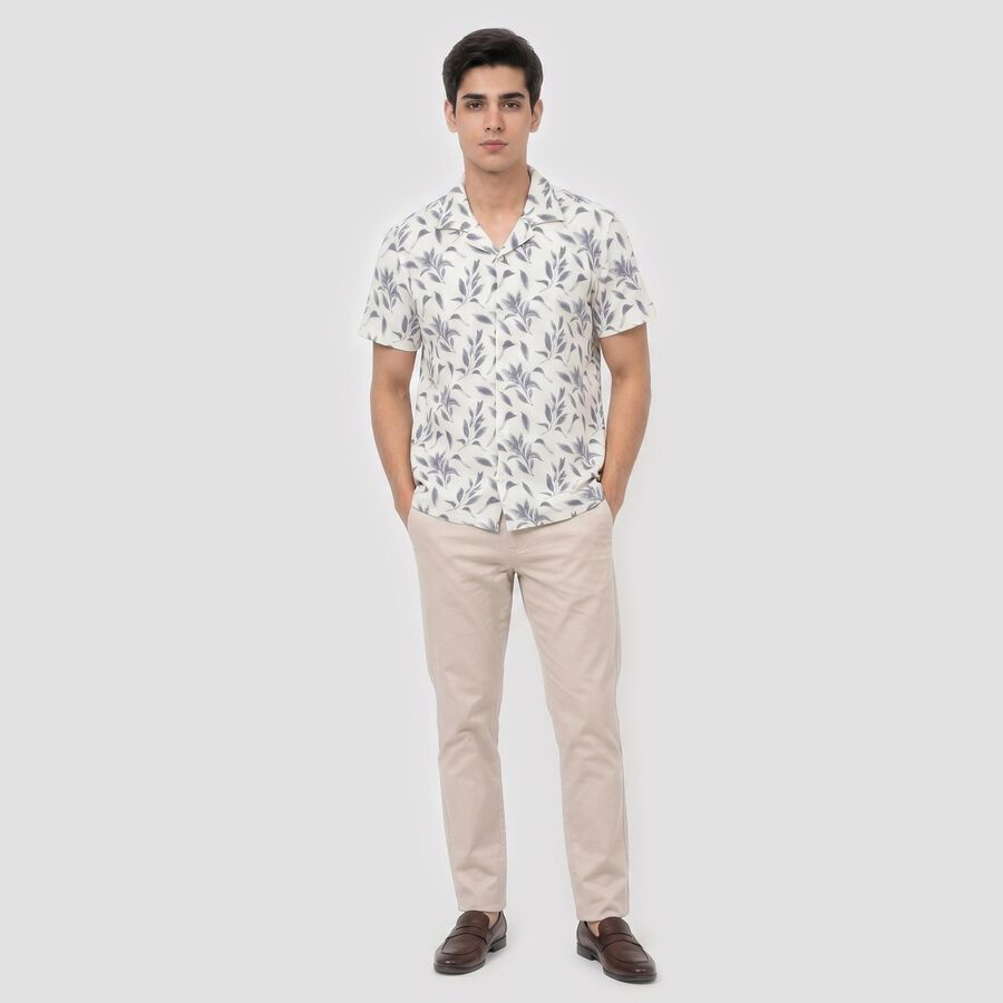 Men's Light Grey Cotton Camp Collar Casual Shirt, Light Grey, large