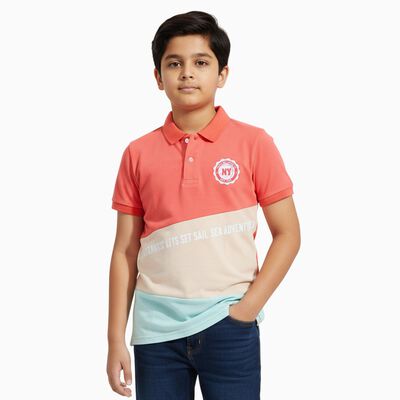 Boys Soft Peach Cotton Round Neck Casual Half Sleeve T-Shirt