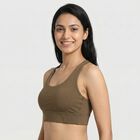 Women's Brown Scoop Neck Sports Bra, भूरा, small