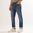 Men's Stonewashed Blue Slim Fit Five-Pocket Jeans, Mid Blue, small image number null