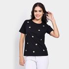 Ladies' Round Neck T-Shirt , काला, small image number null