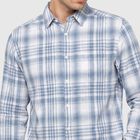 Men's Blue Cotton Long Sleeve Checked Regular Fit Shirt, मध्यम नीला, small