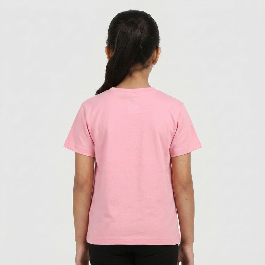 Girls Pink Round Neck Regular T-Shirt, गुलाबी, large