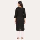 Women's Black Round Neck Embroidered Kurta, काला, small