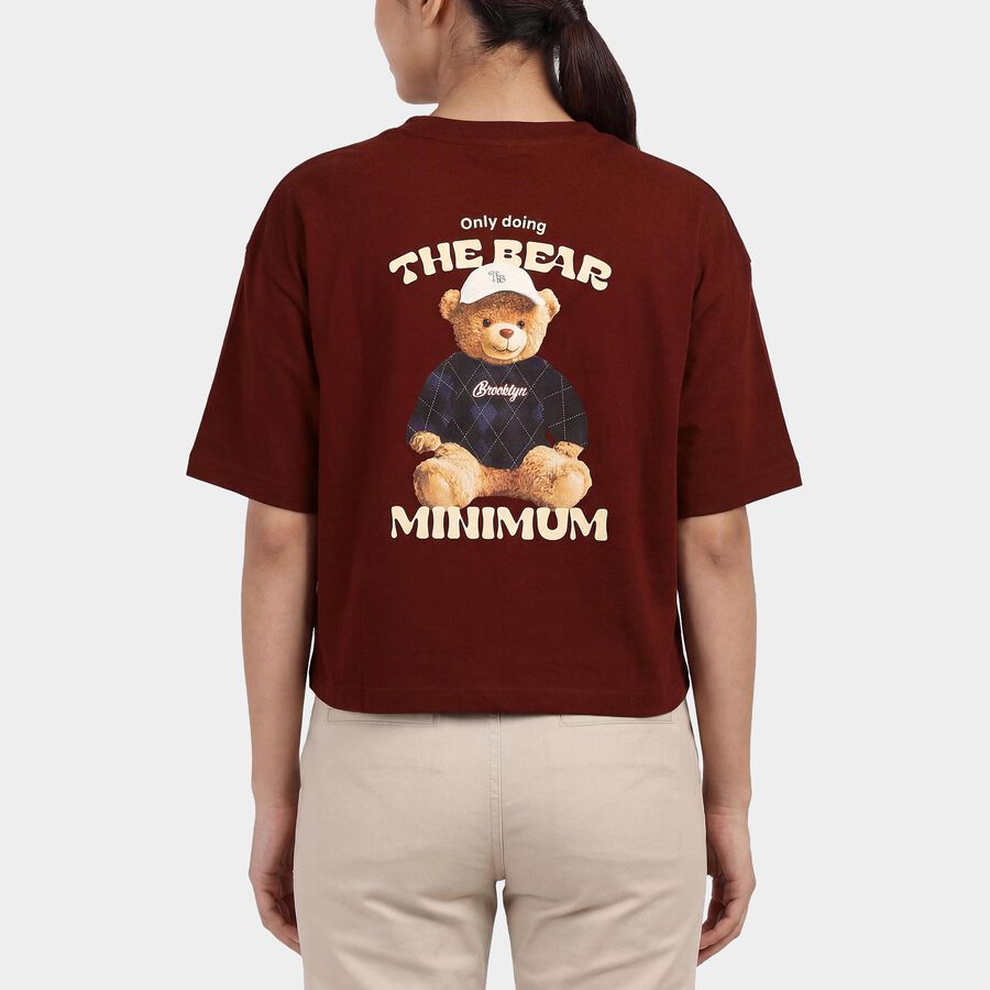 Women's Rust Cotton Round Neck Casual T-Shirt, Rust, large