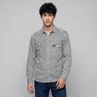 Men's Grey Cotton Spread Collar Casual Shirt, हल्का ग्रे, small