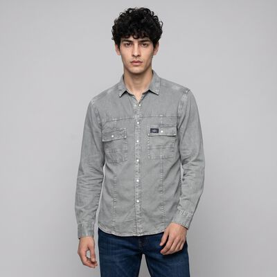 Men's Grey Cotton Spread Collar Casual Shirt